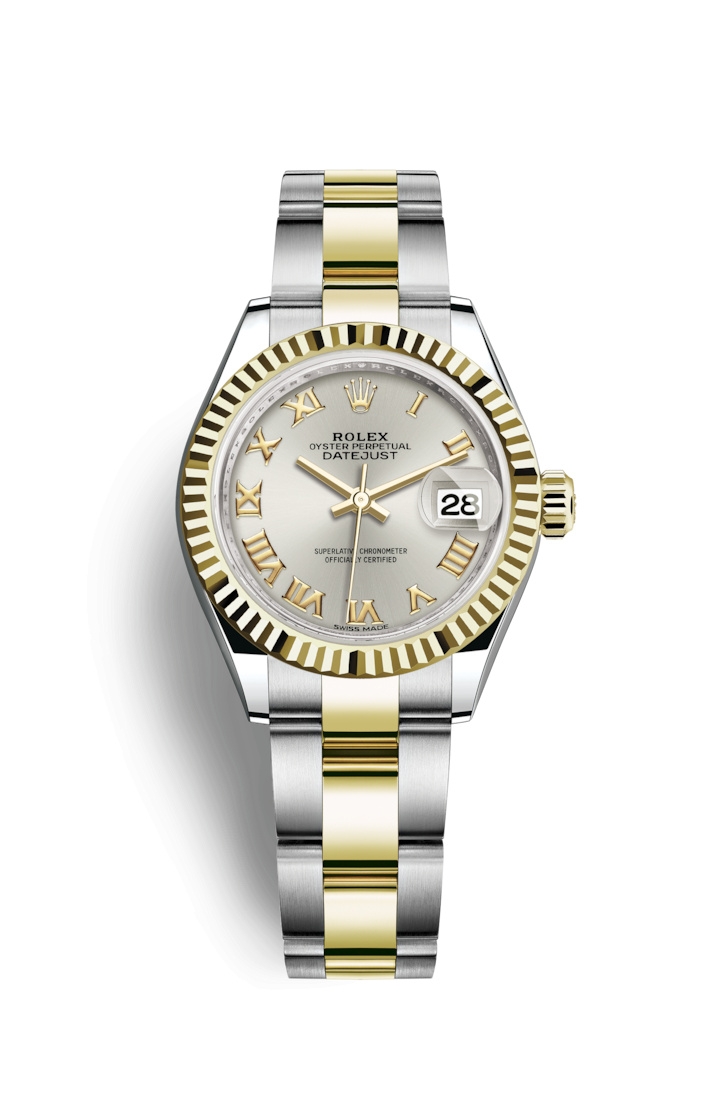 Rolex 279173-0006 : Lady-Datejust 28 Rolesor Yellow Fluted / Oyster / Silver Roman