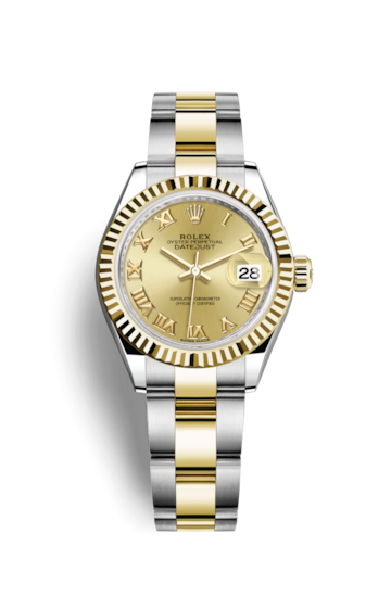 Rolex 279173-0010 : Lady-Datejust 28 Rolesor Yellow Fluted / Oyster / Champagne Roman