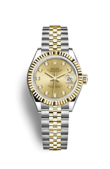 Rolex 279173-0011 : Lady-Datejust 28 Rolesor Yellow Fluted / Jubilee / Champagne Diamond