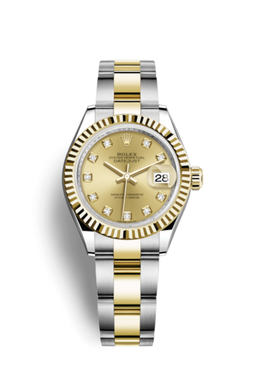 Rolex 279173-0012 : Lady-Datejust 28 Rolesor Yellow Fluted / Oyster / Champagne Diamond