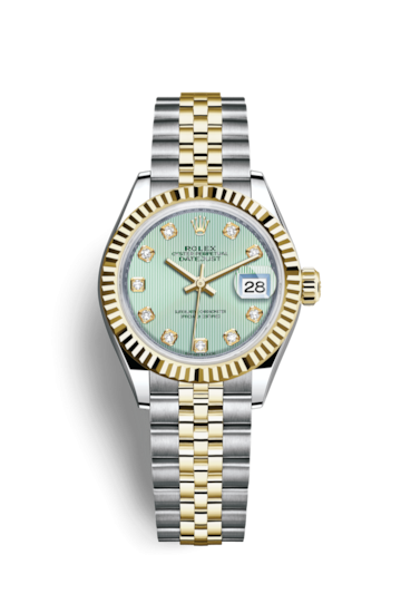 Rolex 279173-0015 : Lady-Datejust 28 Rolesor Yellow Fluted / Jubilee / Mint Green Tuxedo