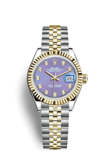 Rolex 279173-0017 : Lady-Datejust 28 Rolesor Yellow Fluted / Jubilee / Lavender Diamond