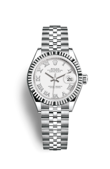 Rolex 279174-0019 : Lady-Datejust 28 Stainless Steel Fluted / White - Roman / Jubilee