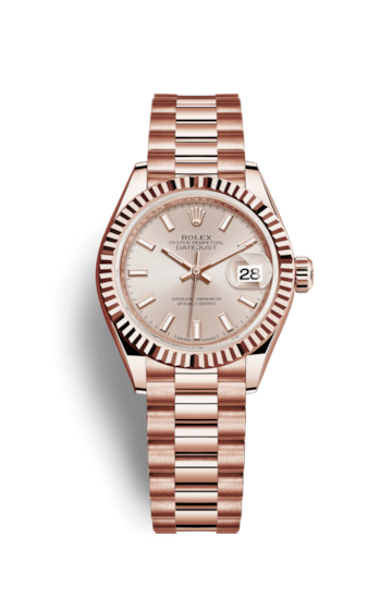 Rolex 279175-0001 : Lady-Datejust 28 Everose Fluted / President / Sundust