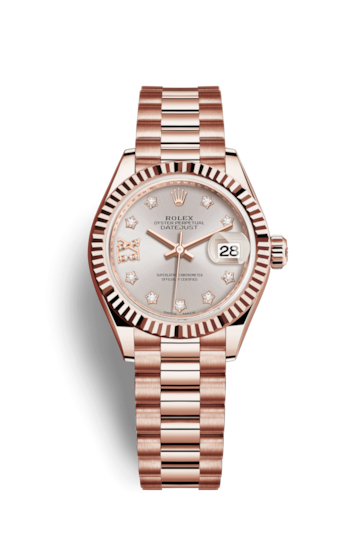Rolex 279175-0005 : Lady-Datejust 28 Everose Fluted / President/  Sundust Diamond