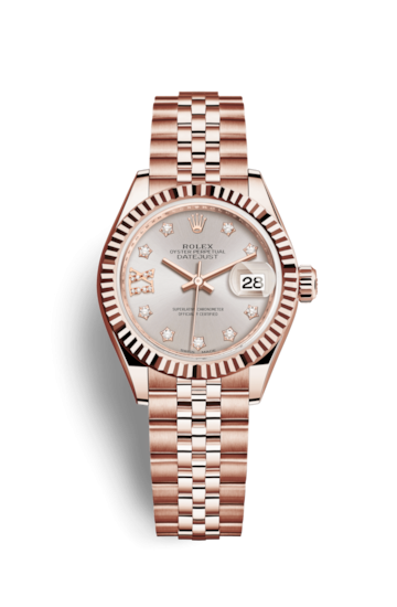 Rolex 279175-0006 : Lady-Datejust 28 Everose Fluted / Jubilee /  Sundust Diamond