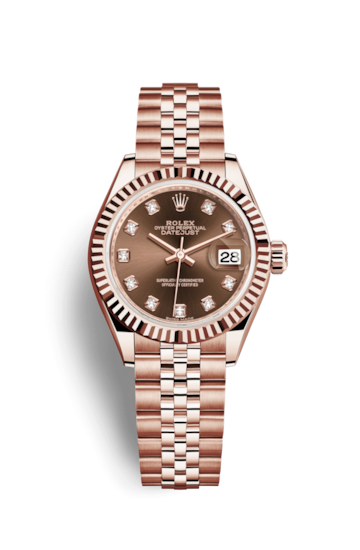 Rolex 279175-0010 : Lady-Datejust 28 Everose Fluted / Jubilee / Chocolate Diamond