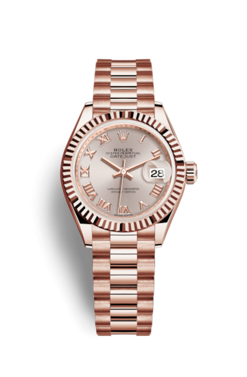 Rolex 279175-0011 : Lady-Datejust 28 Everose Fluted / President / Sundust Roman