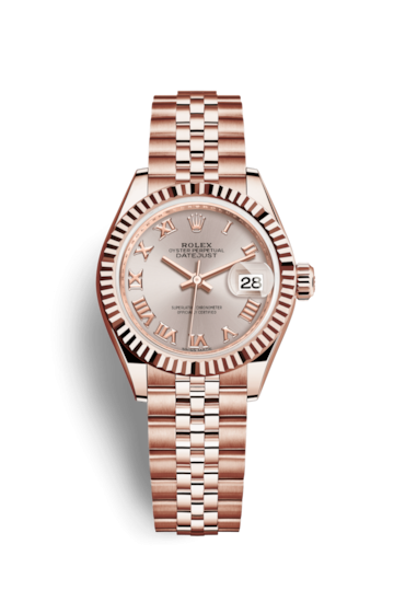 Rolex 279175-0012 : Lady-Datejust 28 Everose Fluted / Jubilee / Sundust Roman