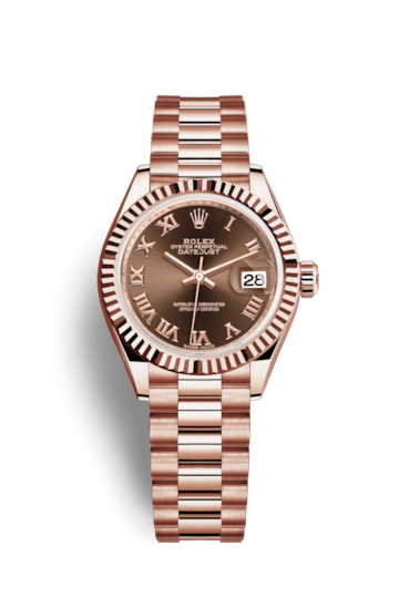 Rolex 279175-0014 : Lady-Datejust 28 Everose Fluted / President / Chocolate Roman