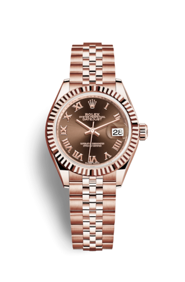 Rolex 279175-0015 : Lady-Datejust 28 Everose Fluted / Jubilee / Chocolate Roman