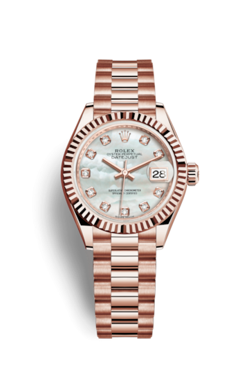 Rolex 279175-0017 : Lady-Datejust 28 Everose Fluted / President / MOP
