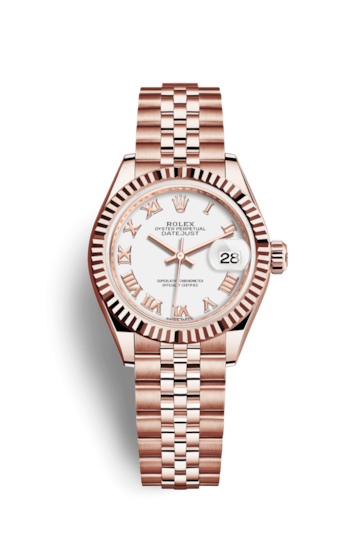 Rolex 279175-0022 : Lady-Datejust 28 Everose Fluted / Jubilee / White Roman
