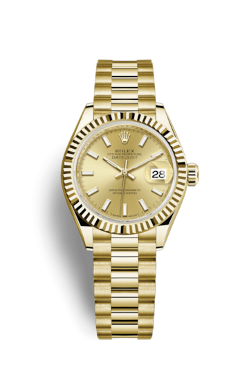 Rolex 279178-0001 : Lady-Datejust 28 Yellow Gold Fluted / President / Champagne