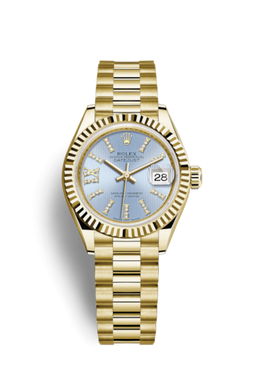 Rolex 279178-0009 : Lady-Datejust 28 Yellow Gold Fluted / President / Cornflower Diamond