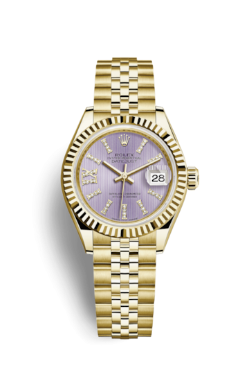 Rolex 279178-0012 : Lady-Datejust 28 Yellow Gold Fluted / Jubilee / Lilac Diamond