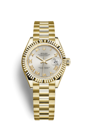 Rolex 279178-0020 : Lady-Datejust 28 Yellow Gold Fluted / President / Silver Roman