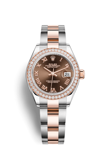Rolex 279381rbr-0010 : Lady-Datejust 28 Rolesor Rose Diamond / Oyster / Chocolate Roman