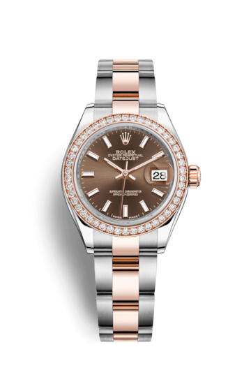 Rolex 279381RBR-0018 : Lady-Datejust 28 Rolesor Rose Diamond / Oyster / Chocolate