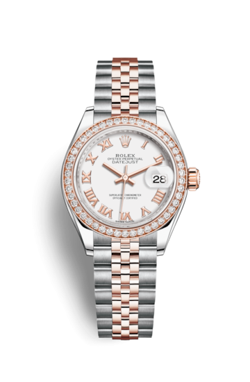 Rolex 279381RBR-0021 : Lady-Datejust 28 Rolesor Rose Diamond / Jubilee / White Roman