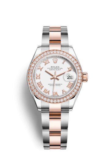 Rolex 279381RBR-0022 : Lady-Datejust 28 Rolesor Rose Diamond / Oyster / White Roman