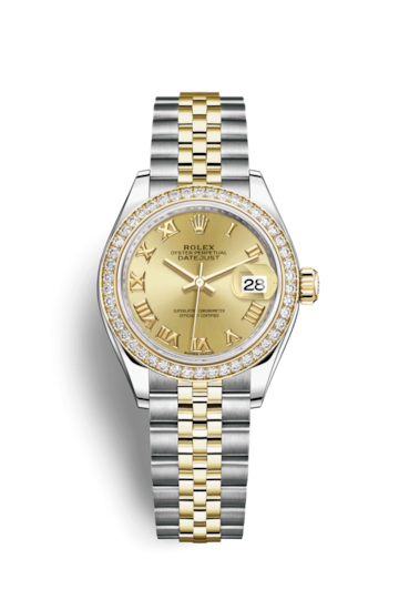 Rolex 279383RBR-0009 : Lady-Datejust 28 Rolesor Yellow Diamond / Jubilee / Champagne Roman