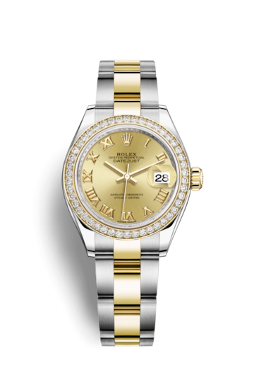 Rolex 279383RBR-0010 : Lady-Datejust 28 Rolesor Yellow Diamond / Oyster / Champagne Roman