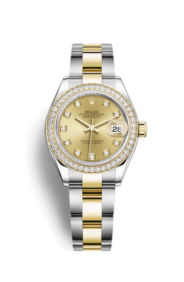 Rolex 279383RBR-0012 : Lady-Datejust 28 Rolesor Yellow Diamond / Oyster / Champagne Diamond