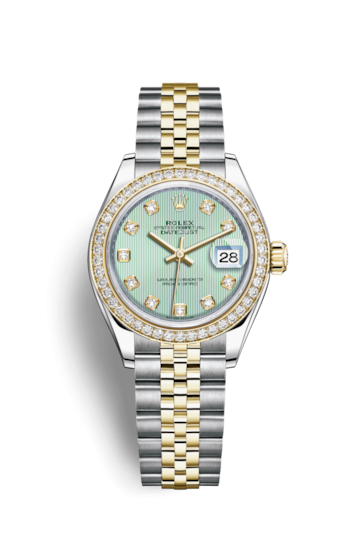 Rolex 279383rbr-0013 : Lady-Datejust 28 Rolesor Yellow Diamond / Jubilee / Mint Green Diamond