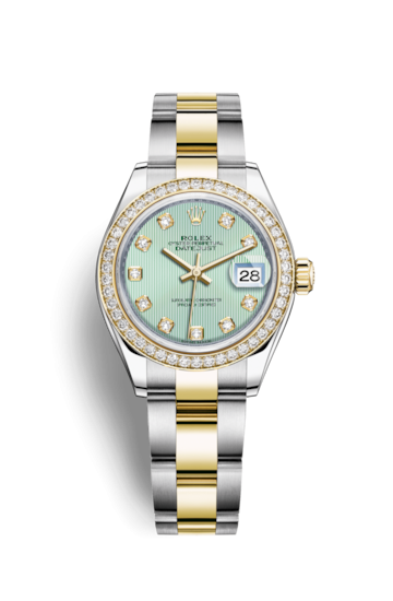 Rolex 279383rbr-0014 : Lady-Datejust 28 Rolesor Yellow Diamond / Oyster / Mint Green Diamond