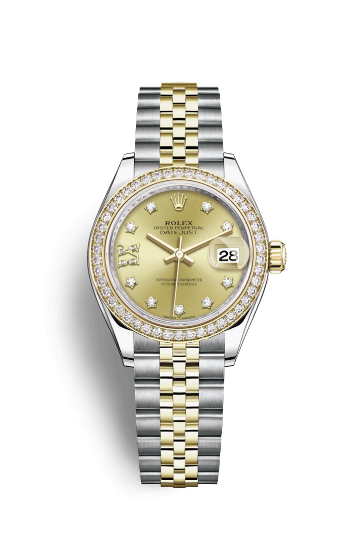 Rolex 279383RBR-0021 : Lady-Datejust 28 Rolesor Yellow Diamond / Jubilee / Champagne Diamond