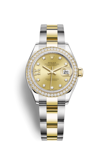 Rolex 279383RBR-0022 : Lady-Datejust 28 Rolesor Yellow Diamond / Oyster / Champagne Diamond