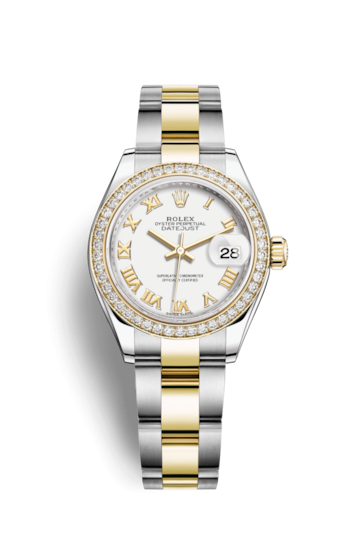 Rolex 279383RBR-0024 : Lady-Datejust 28 Rolesor Yellow Diamond / Oyster / White Roman