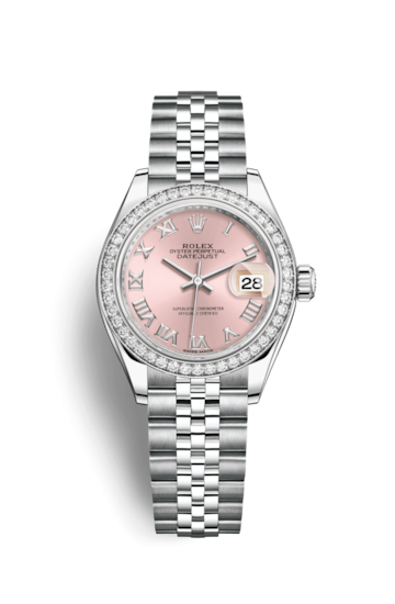 Rolex 279384RBR-0005 : Lady-Datejust 28 Stainless Steel / Diamond / Pink - Roman / Jubilee