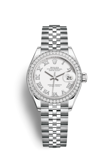 Rolex 279384RBR-0019 : Lady-Datejust 28 Stainless Steel / Diamond / White - Roman / Jubilee