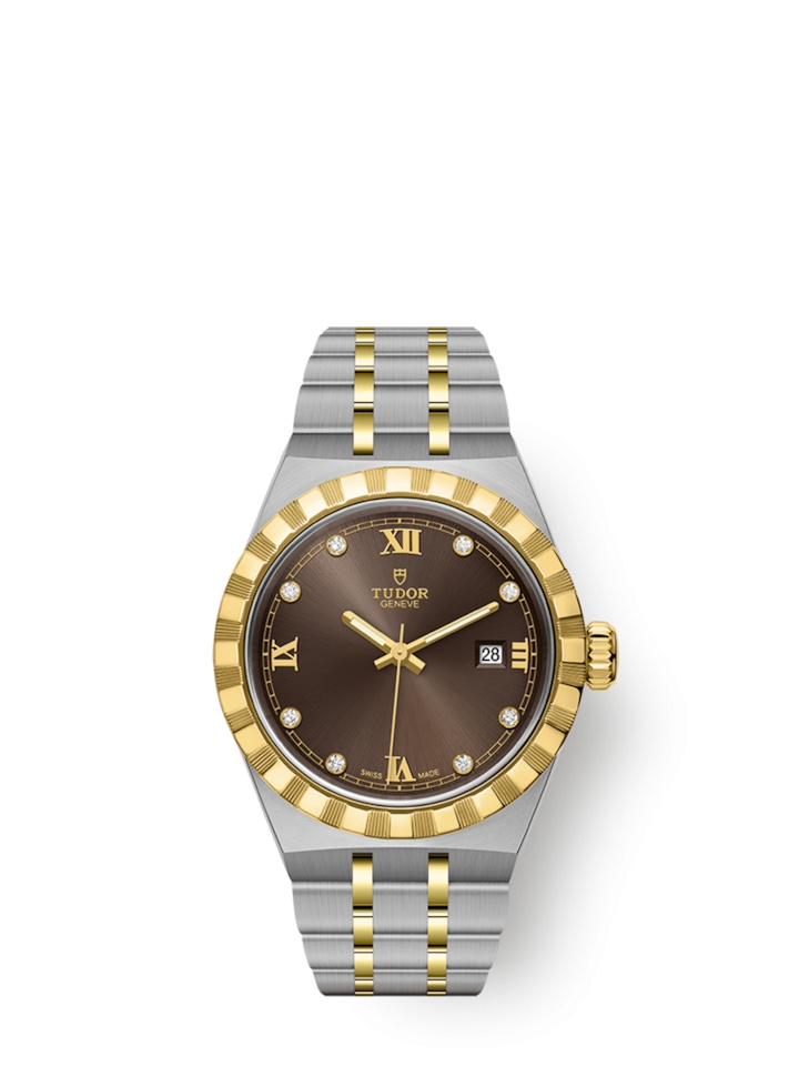 Tudor 28303-0009 : Royal Date 28 Stainless Steel / Yellow Gold / Chocolate - Diamond