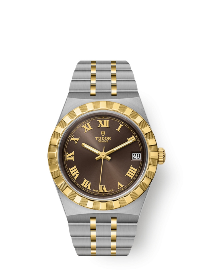 Tudor 28403-0008 : Royal Date 34 Stainless Steel / Yellow Gold / Chocolate - Roman
