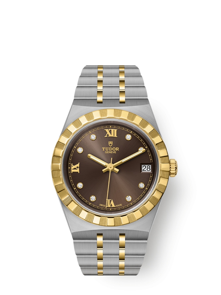 Tudor 28403-0009 : Royal Date 34 Stainless Steel / Yellow Gold / Chocolate - Diamond