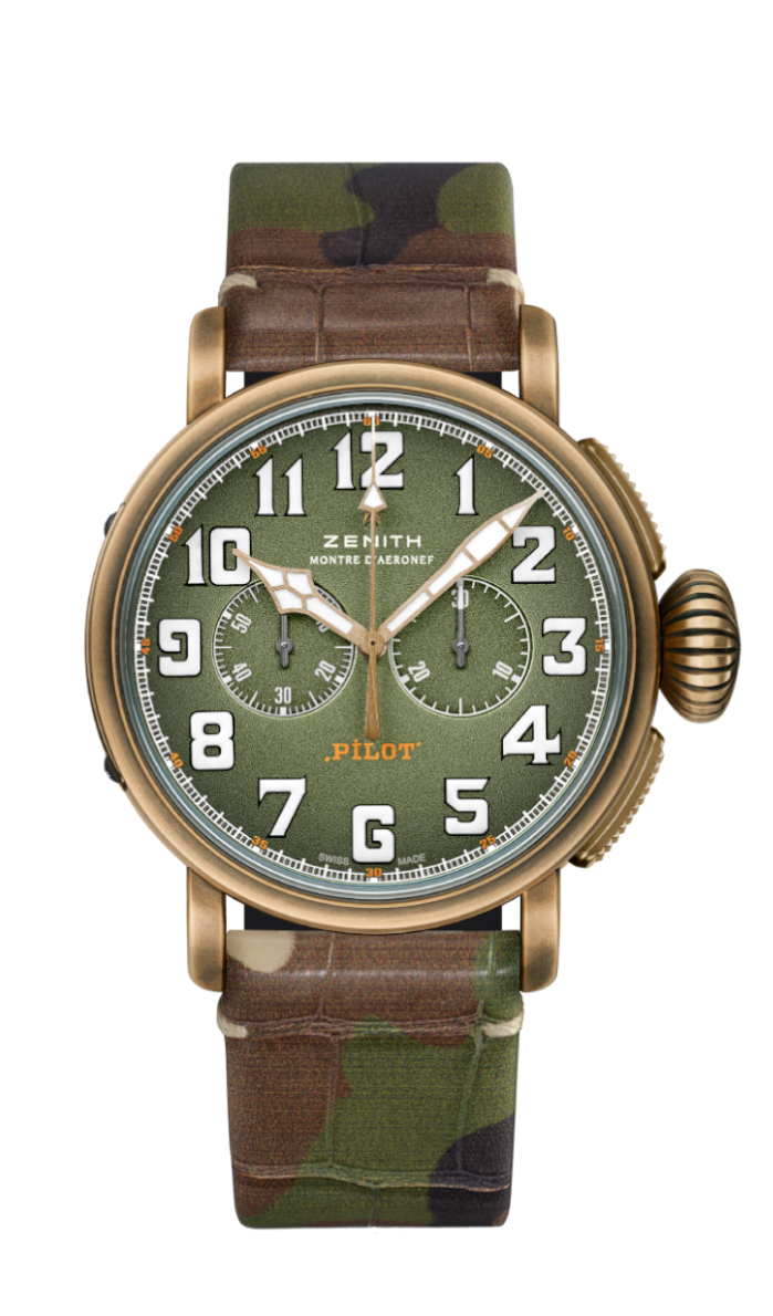 Zenith 29.2430.4069/63.C814 : Pilot Type 20 Chronograph Adventure Bronze / Khaki / Camo Alligator