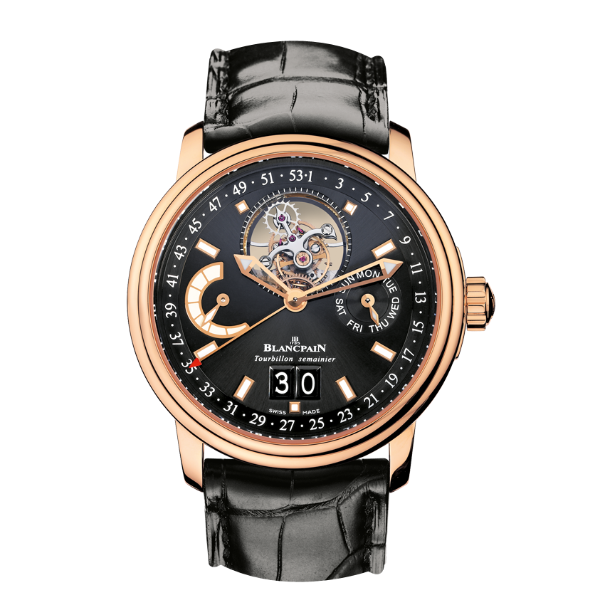 Blancpain 2925-3630-53B : Léman Tourbillon Semainier Grande Date Red Gold / Black / Alligator