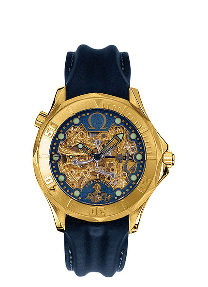 Omega 2941.80.03 : Seamaster Diver 300M Automatic 41 Yellow Gold / Skeleton / Leather / 50th Anniversary