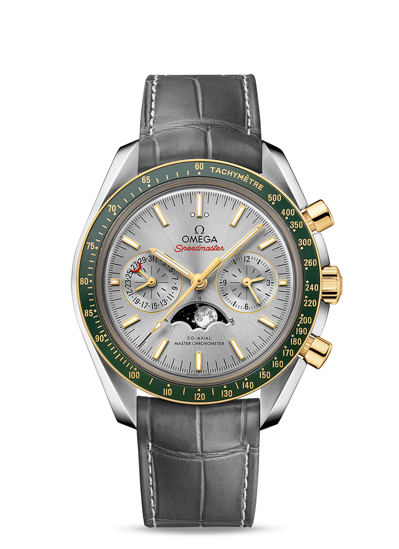 Omega 304.23.44.52.06.001 : Speedmaster Moonphase Chronograph Master Chronometer Stainless Steel / Yellow Gold  / Silver