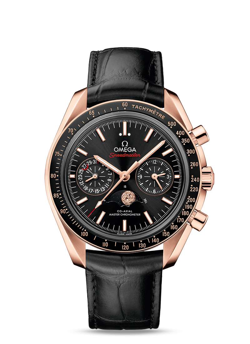 Omega 304.63.44.52.01.001 : Speedmaster Moonphase Chronograph Master Chronometer Sedna Gold / Black