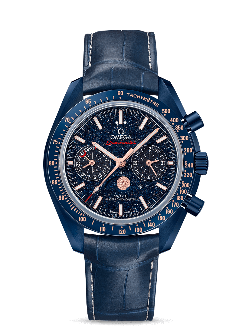 Omega 304.93.44.52.03.002 : Speedmaster Moonphase Chronograph Master Chronometer Blue Side of the Moon Aventurine
