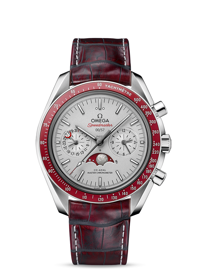 Omega 304.93.44.52.99.001 : Speedmaster Moonphase Chronograph Master Chronometer Platinum / Silver