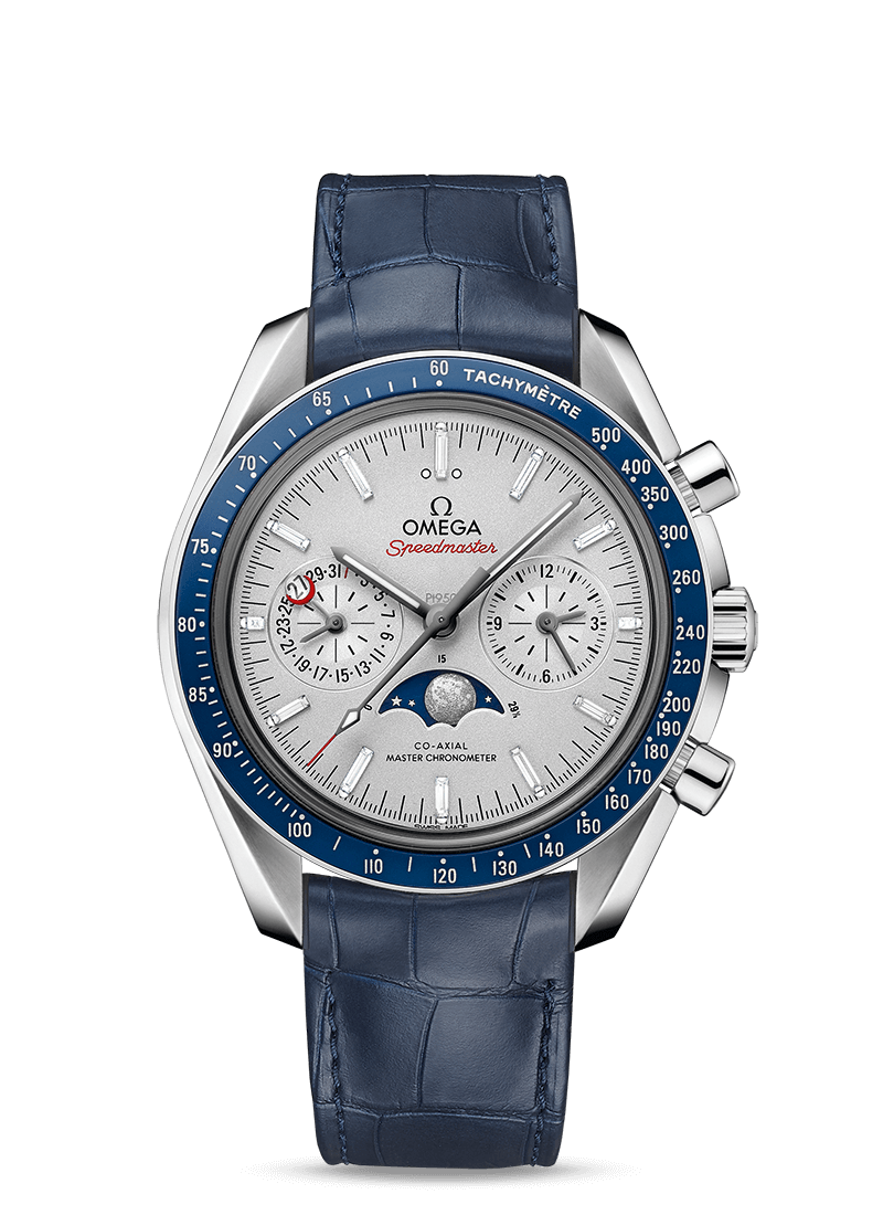 Omega 304.93.44.52.99.004 : Speedmaster Moonphase Chronograph Master Chronometer Platinum / Silver / Diamond