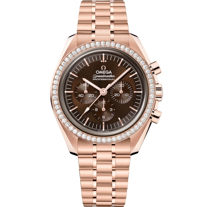 Omega 310.55.42.50.13.001 : Speedmaster Professional Moonwatch 3861 Sedna Gold - Diamond / Brown / Bracelet