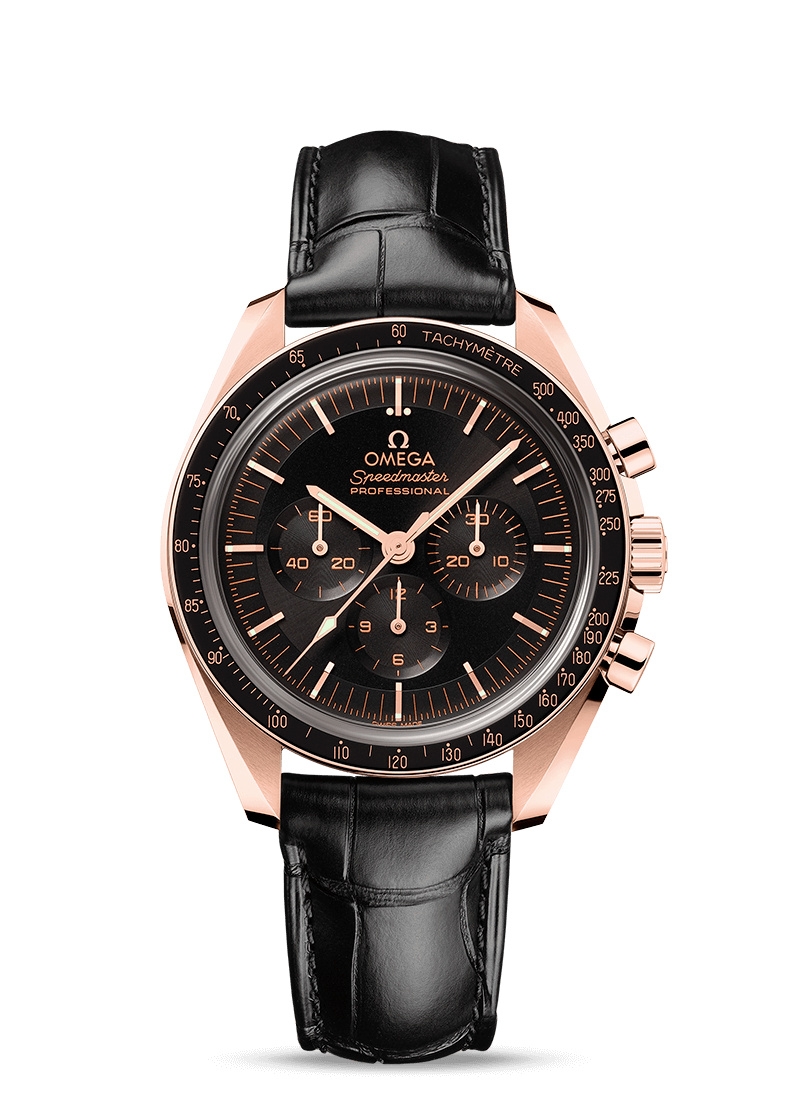 Omega 310.63.42.50.01.001 : Speedmaster Professional Moonwatch 3861 Sedna Gold / Black / Alligator