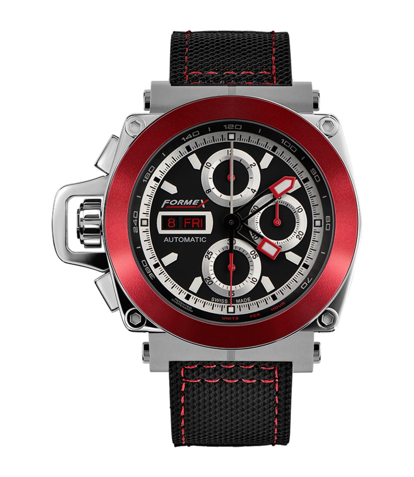 Formex 3100.1.8140.216 : Motorsport Automatic Chronograph Red Bezel / Black / Calf