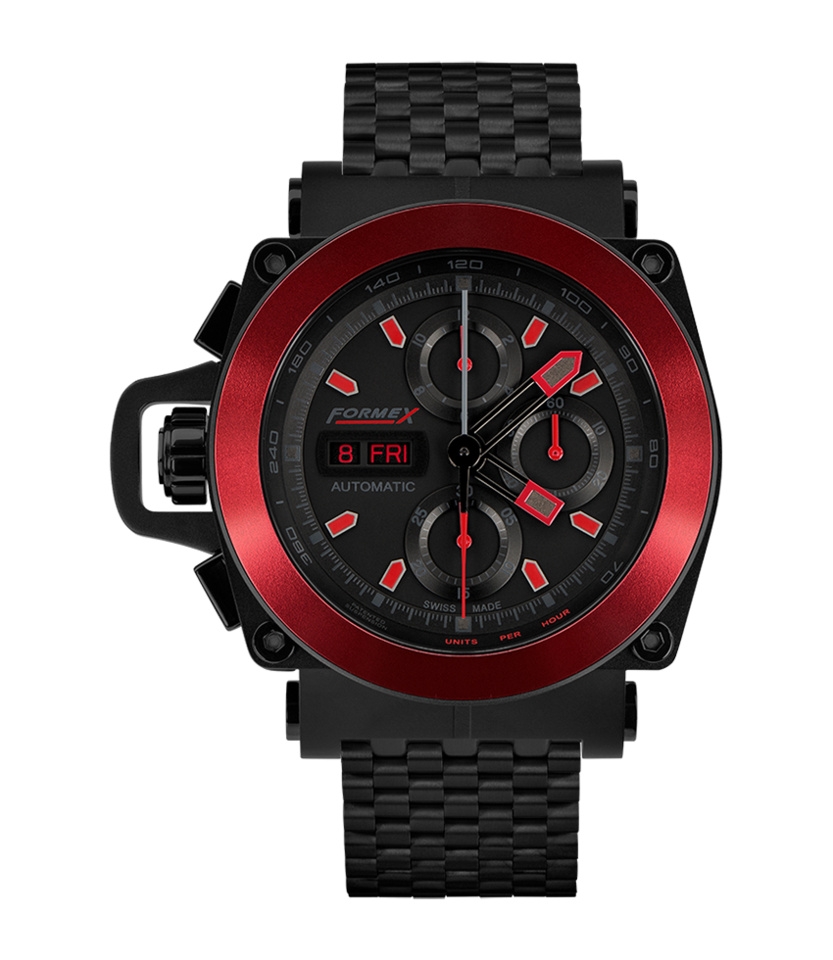 Formex 3100.4.8122.110 : Motorsport Automatic Chronograph PVD / Red Bezel / Black / Bracelet